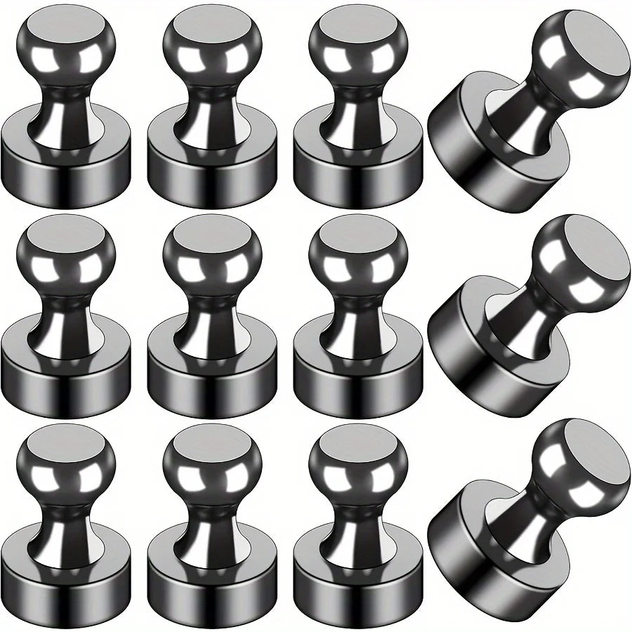 Black Neodymium Magnetic Push Pins - Strong Refrigerator & Whiteboard Magnets for Office, Kitchen & Map Use