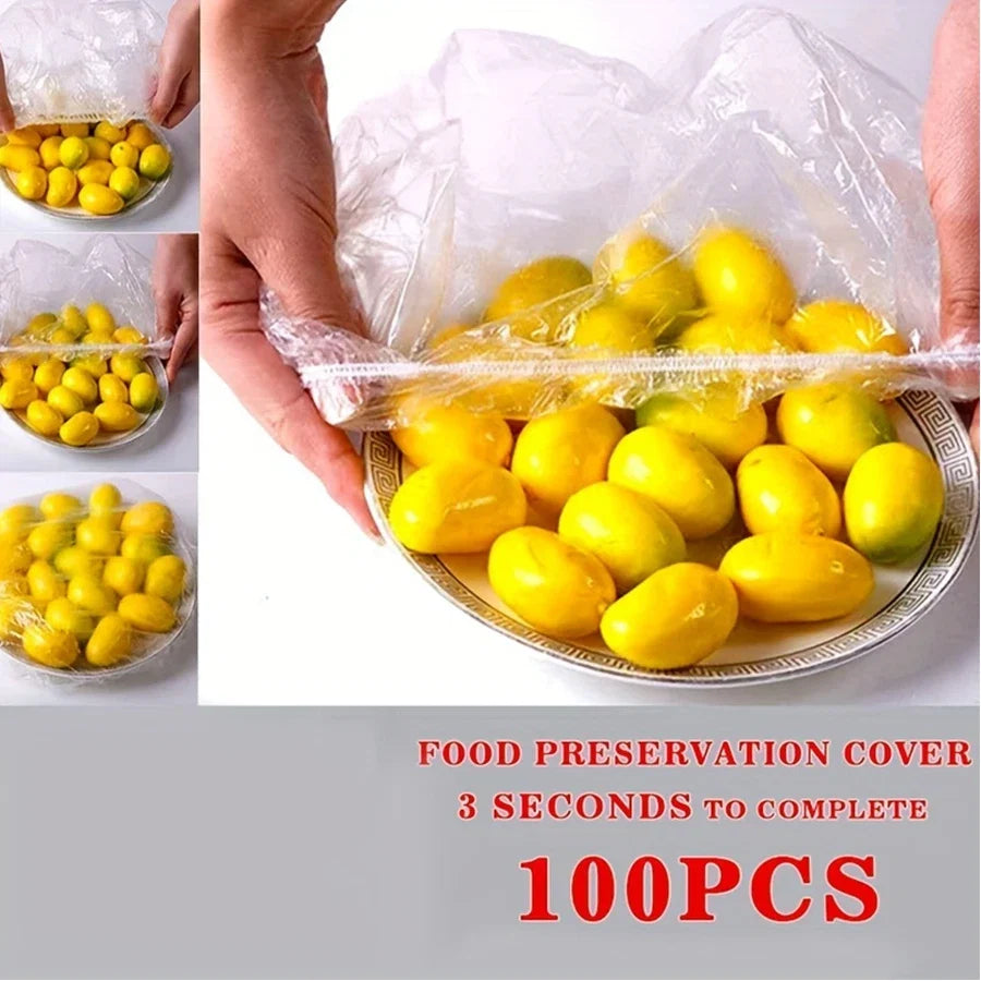 100 Piece Disposable Fresh Keeping Cover | Plastic Food Storage Covers Reusable Bowl Covers