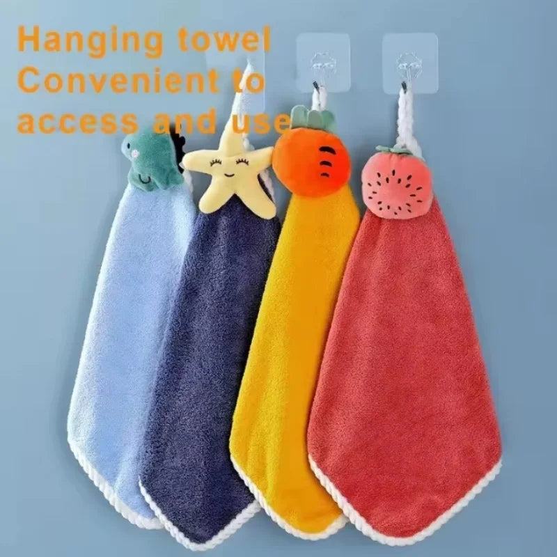 Coral Fleece Hangable Thicken Towel CartoonTowel Cute Absorbent Hand Towels Cleaning Cloth Rag Handkerchief