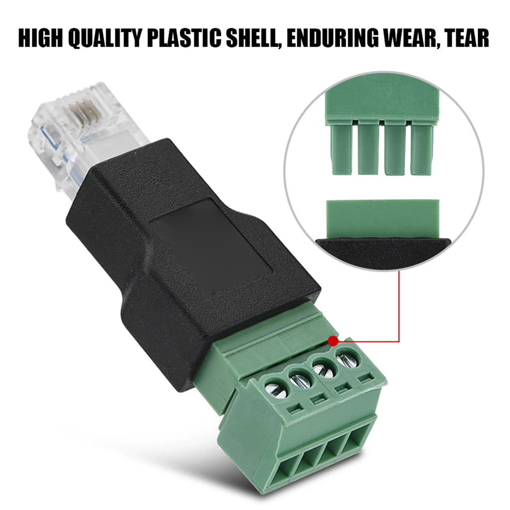 Ethernet Connector RJ11 6P4C Male to 4 Pin Screw Terminal Connector
