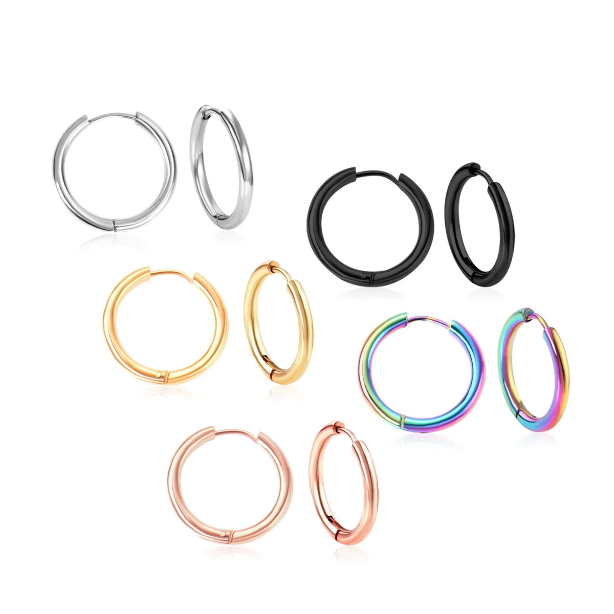 Stainless Steel Hoop Earrings for Women | Hypoallergenic Round Hinged Hoops - 12/14/16mm