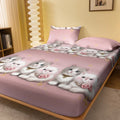 1 Cartoon Cute animal Cat printed matte Fitted Sheet, bedroom printed bed cover, bedding (excluding pillowcases)