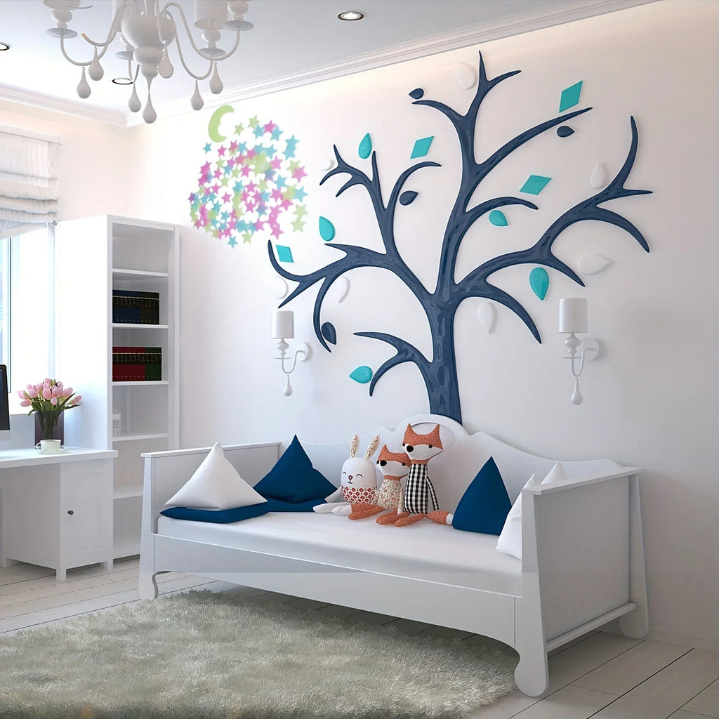 100 Pcs Glow in The Dark Stars and Moon Wall Stickers | 3D Luminous Starry Sky Decor