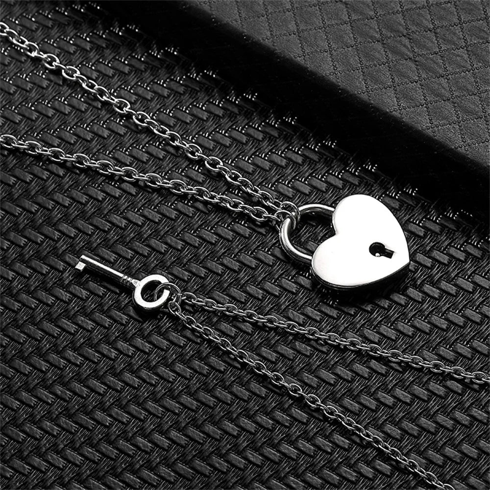 Romantic Couple Key and Heart Pendant Necklace Set | Stainless Steel Lovers Jewelry Gift