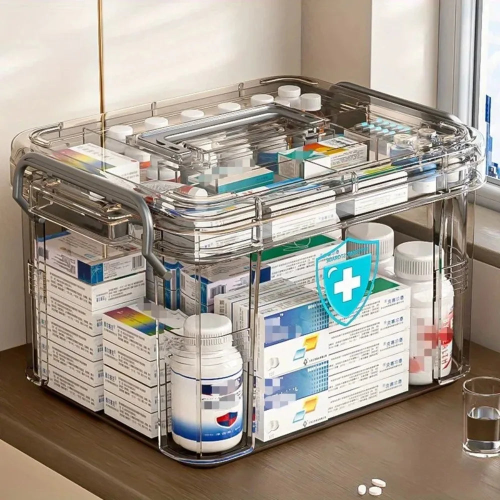 Home Multi-Layer Medicine Organizer Transparent Large Capacity Storage Box with Tray Waterproof Plastic Storage Container