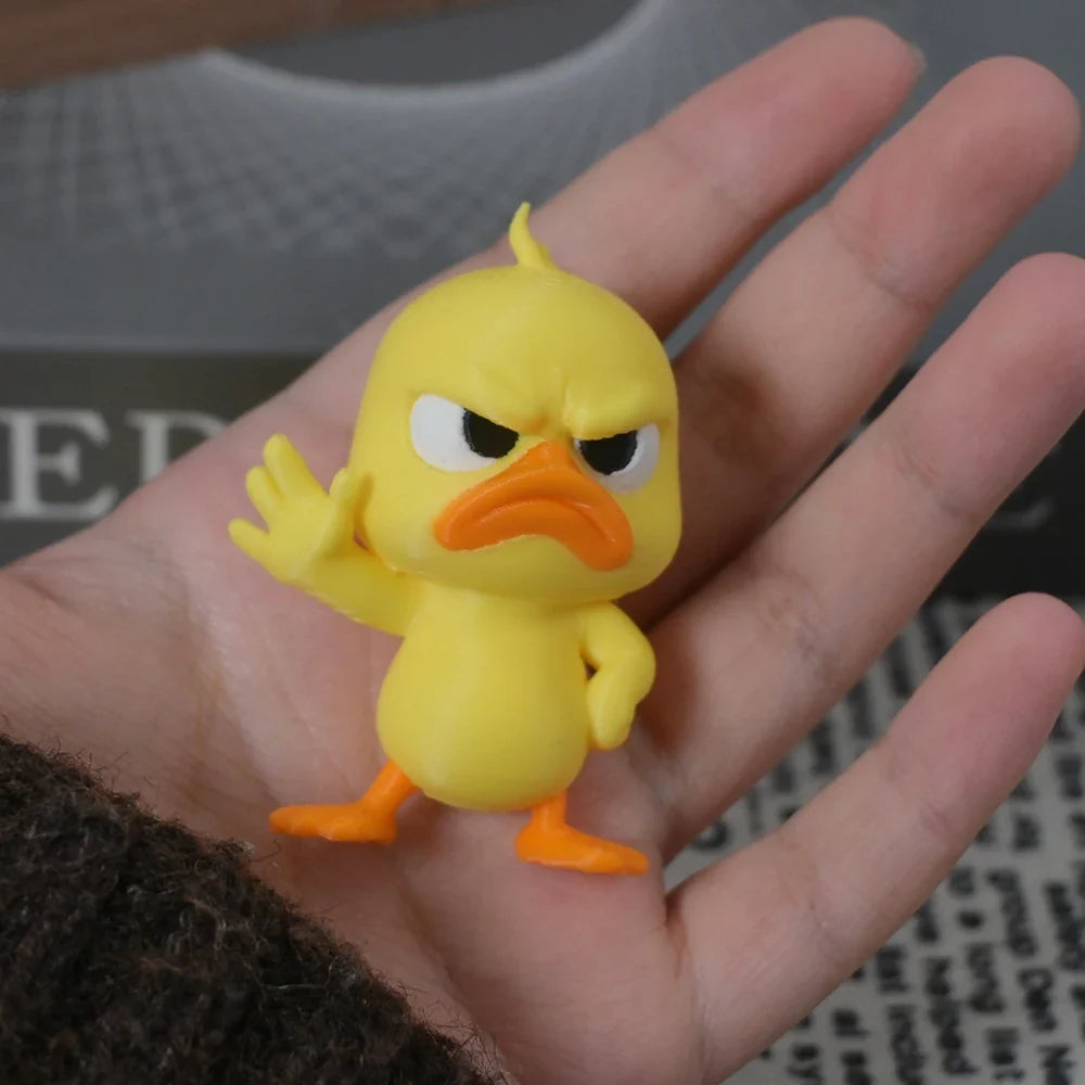 Angry Yellow Duck Statue with Rejecting Gesture. Funny Mini Figurine for Desk, Car, Home Decor. A Playful & Lightweight Gift.