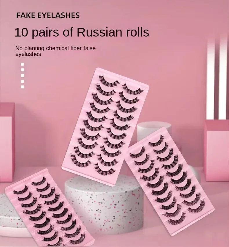10Pairs 3D Mink Lashes Russian Strip Lash | Dramatic False Eyelashes for Full Volume Look