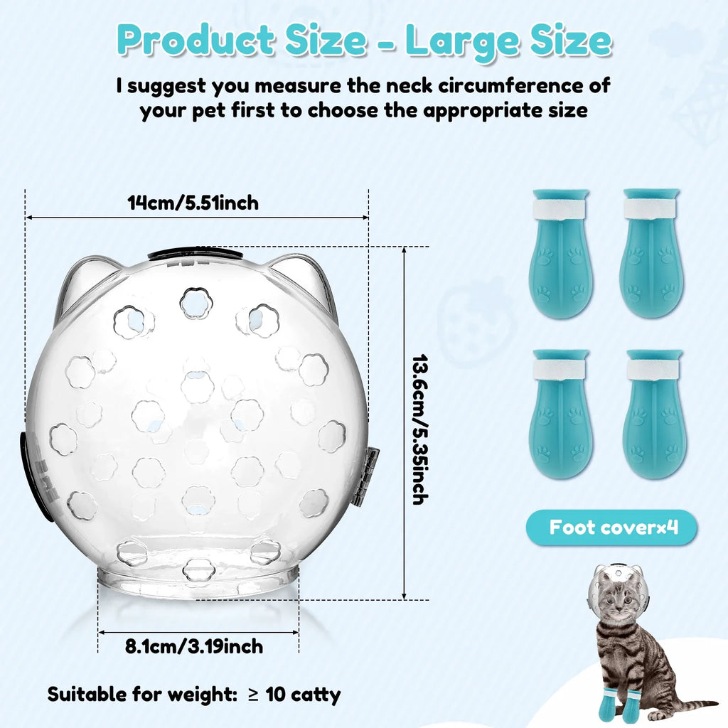 1/2Pcs Cat Muzzle Pet Grooming Cover Accessory Anti-bite Anti-Licking Cat Space Hood Breathable Helmet with 4 Silicone Paw Shoes
