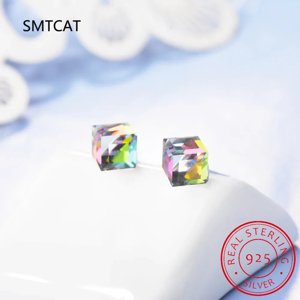 1.2ct Natural Sky Blue Topaz Stud Earrings | 925 Sterling Silver Geometric Jewelry