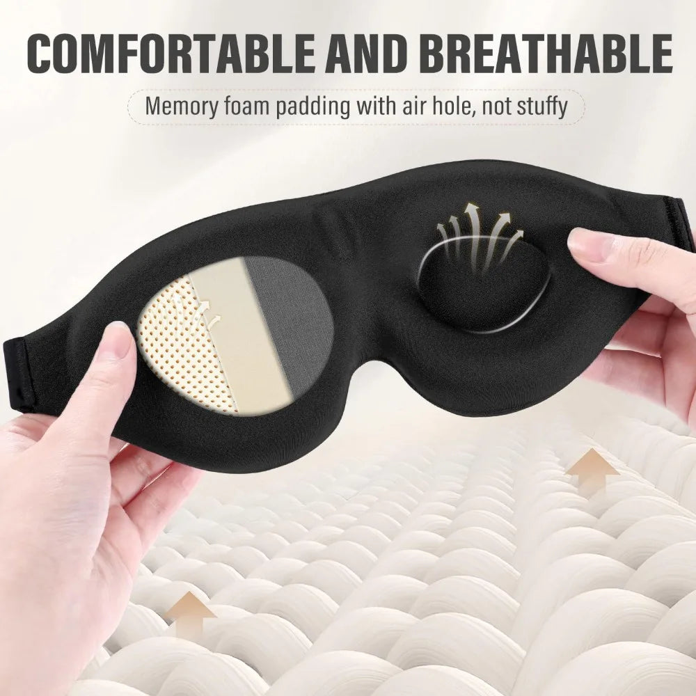 3D Contoured Sleep Mask | Memory Foam Blackout Eye Shade for Deep Rest