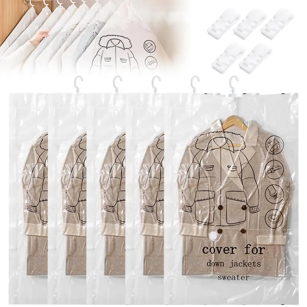 Hanging Vacuum Space Saver Bags Closet Organizer Storage Bags, Vacuum Seal Clear Bags for Clothes, Suits, Dress Or Jacke