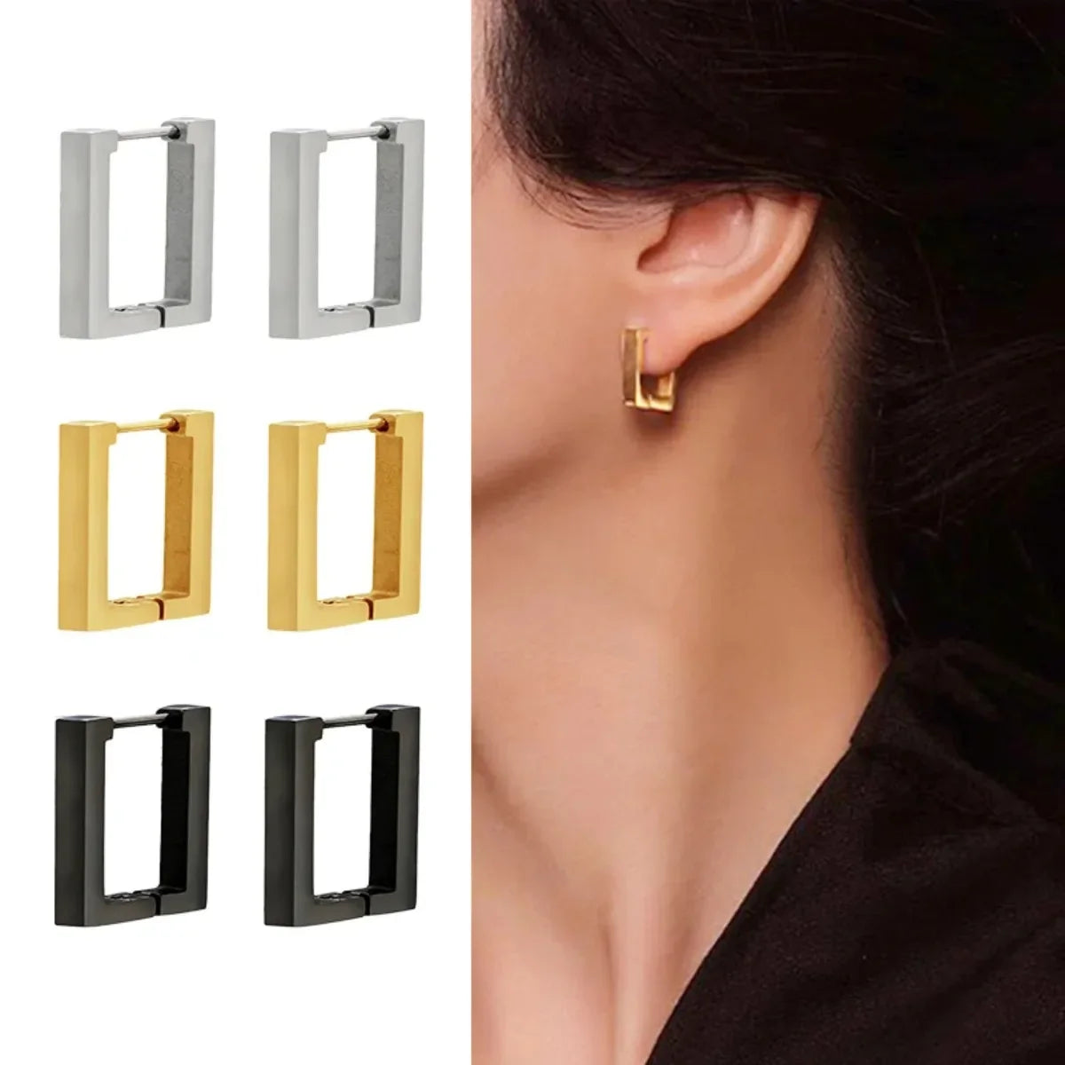 Geometric Stainless Steel Hoop Earrings | Square Triangle Punk Jewelry for Men Women