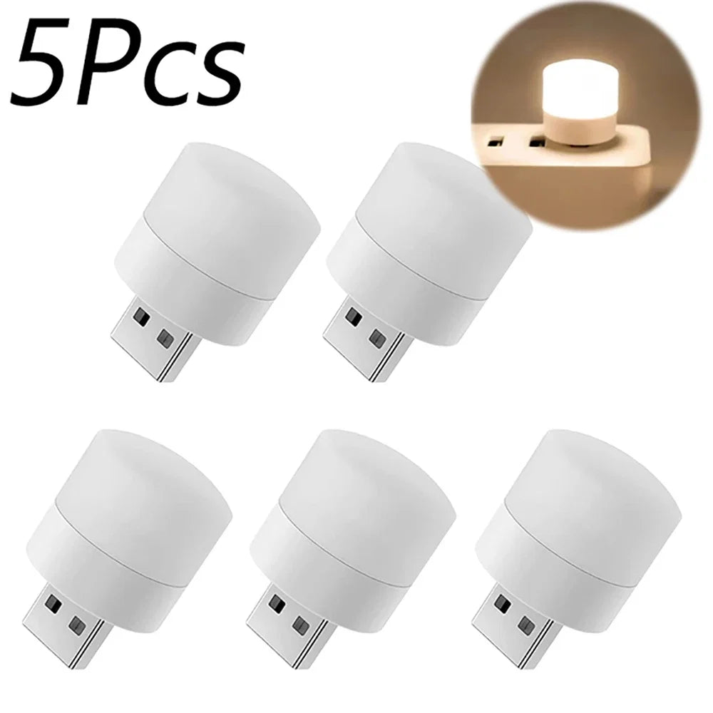 1/3/5/10Pcs USB Night Light Warm White LED Plug-In Light Bulb Portable Home Environment Light Energy-Saving Reading Night Light