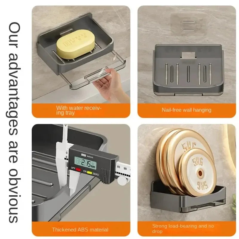 1/2PCs wall-mounted drain soap box soap holder bathroom wall hanging soap box perforation-free bathroom soap box storage rack