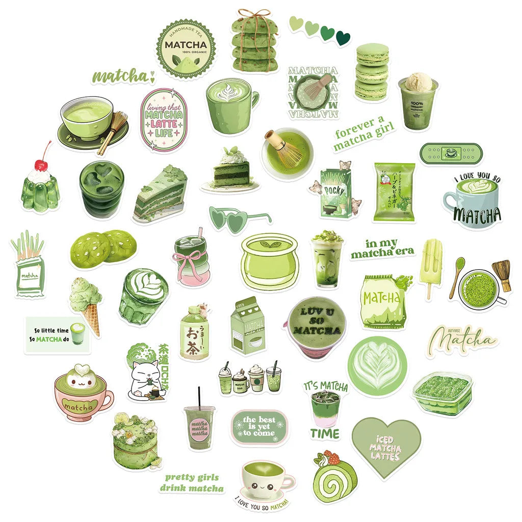 50Pcs Matcha Girl Stickers | Cute Cartoon Decals for Notebooks, Skateboards & Luggage