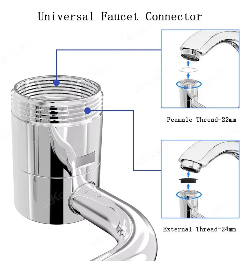 1pc 1080° Swivel Stainless Steel Kitchen Faucet Extender Universal Splashproof Dual Mode Bathroom Sink Accessories with Adapter