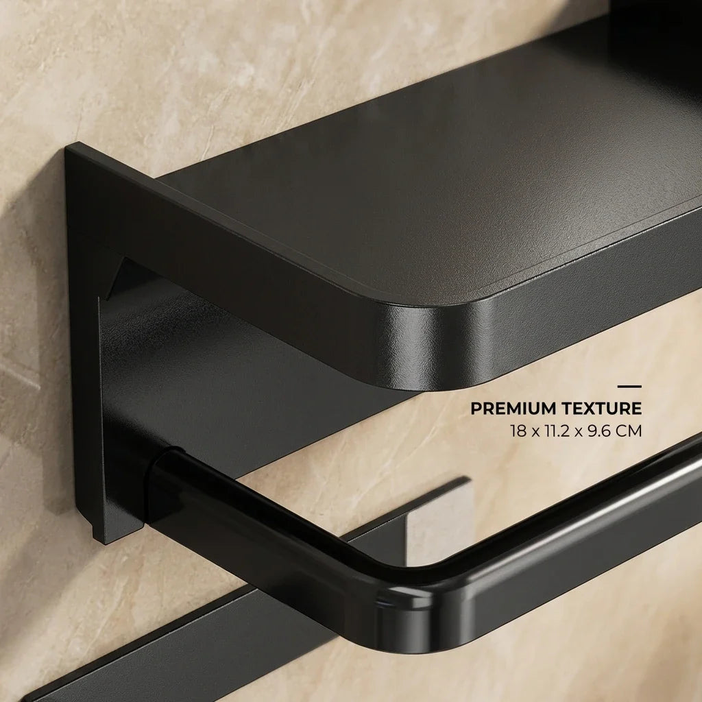 1 Pack Wall-Mounted No-Drill Toilet Paper Holder with Shelf Phone Holder Bathroom Tissue Roll Dispenser Polypropylene Material