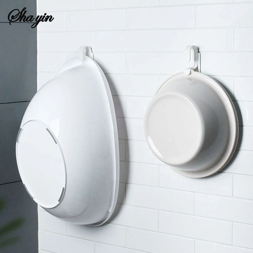 Double Layer Wall Hanging Washbasin Hook Punch Free Adhesive Wash Basin Storage Rack Save Space Home Universal Storage Hook