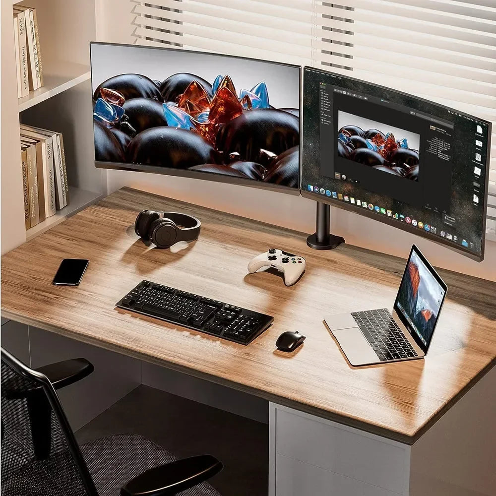 Dual Monitor Stand, Holds Screen up to 27inch, Universal Freestanding Monitor Stand Adjustable Height, Tilt, Swivel, Rotation