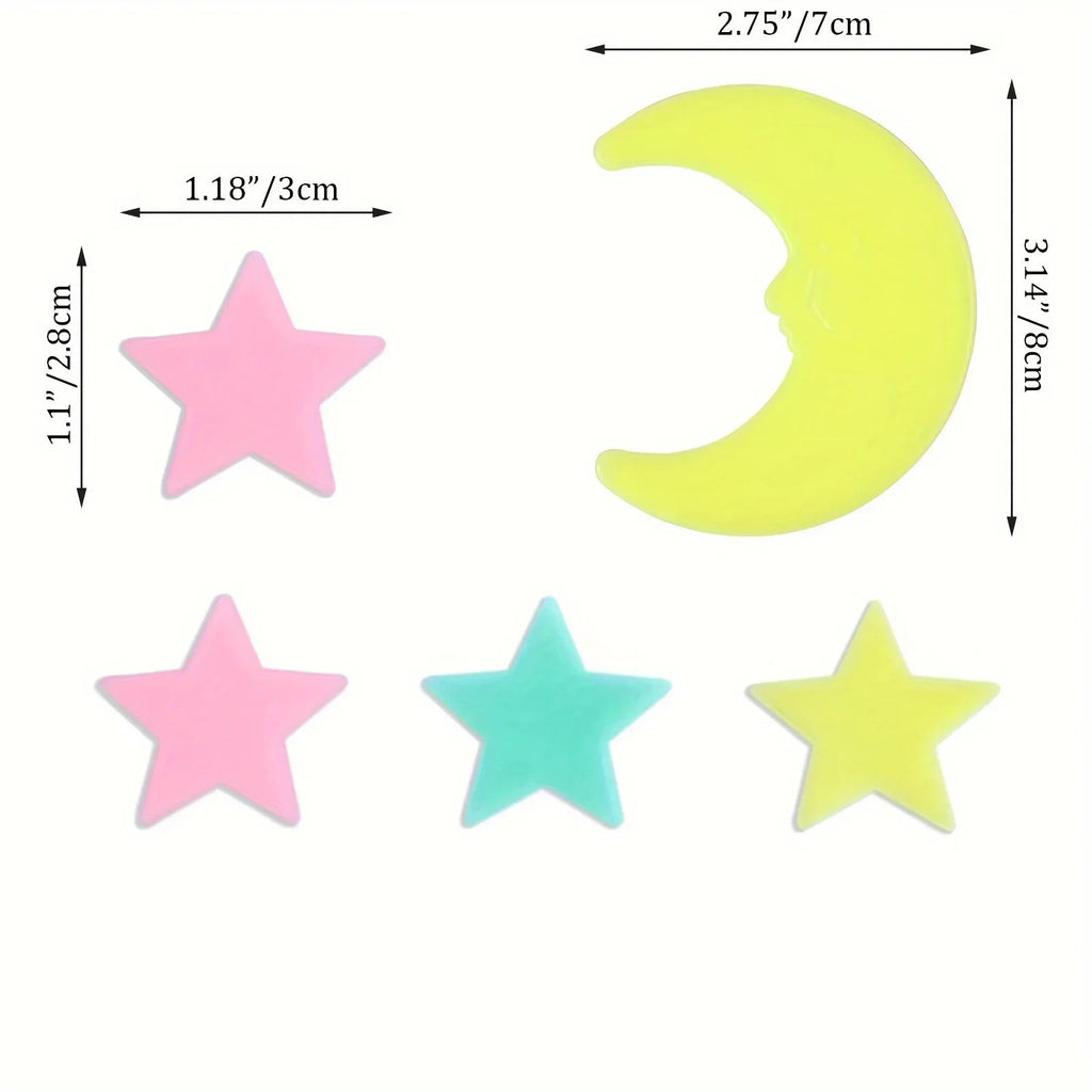 100 Pcs Glow in The Dark Stars and Moon Wall Stickers | 3D Luminous Starry Sky Decor