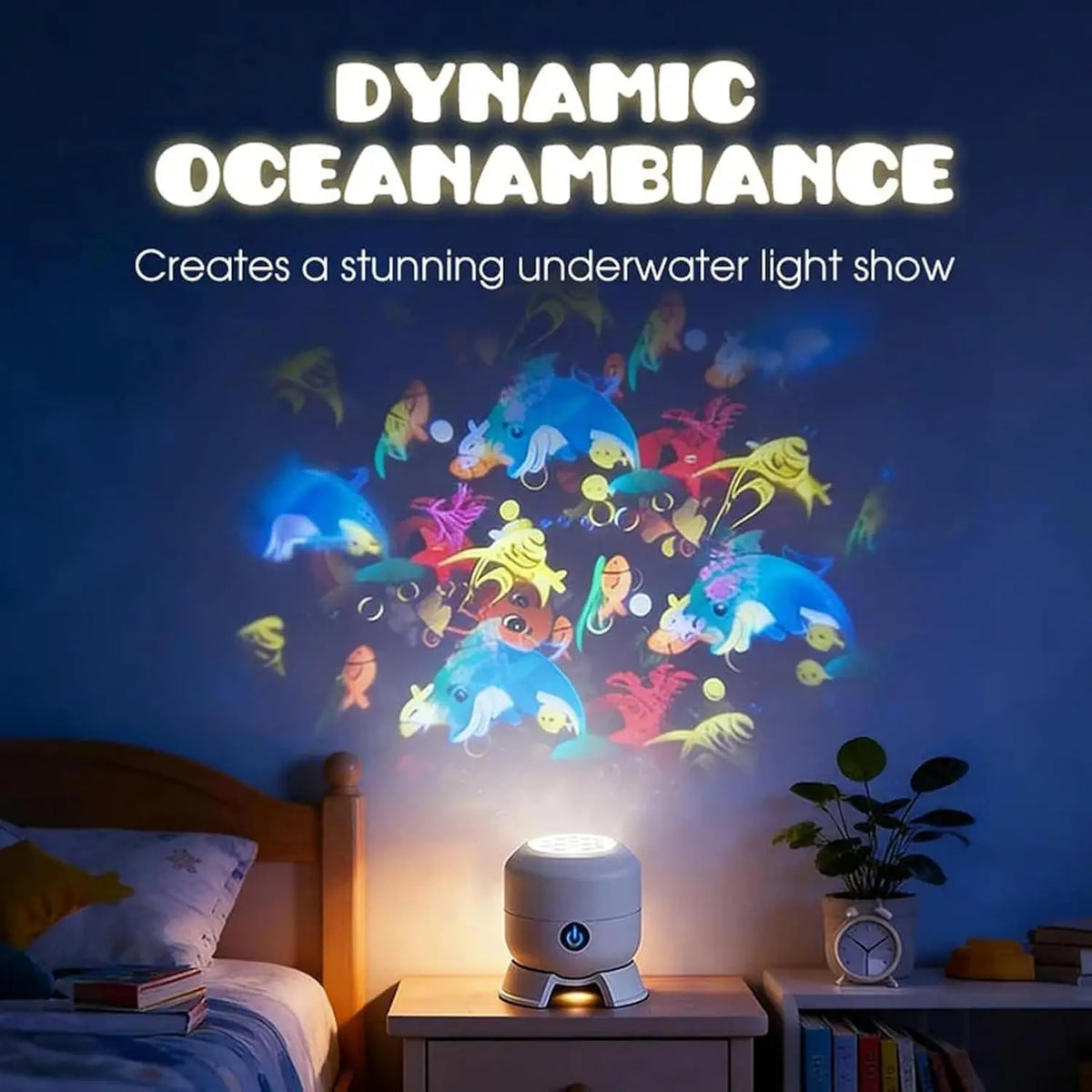 USB Powered 360° Rotating Dynamic Ambient Light LED Ocean Projector Night Light Ocean-Themed Decor Lamp for Living Room Bedroom