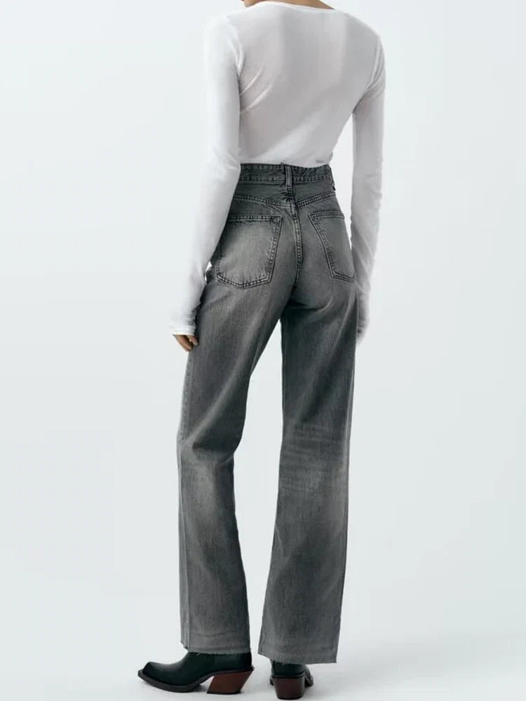 Women's High Waist Wide Leg Denim Pants