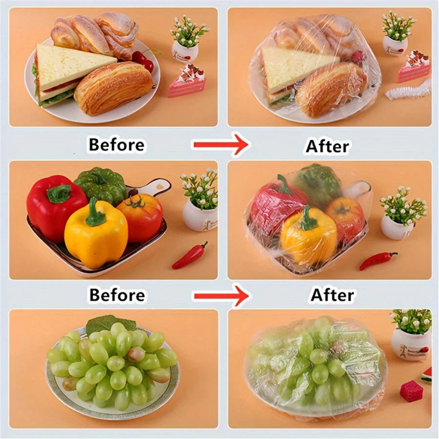 100 Piece Disposable Fresh Keeping Cover | Plastic Food Storage Covers Reusable Bowl Covers