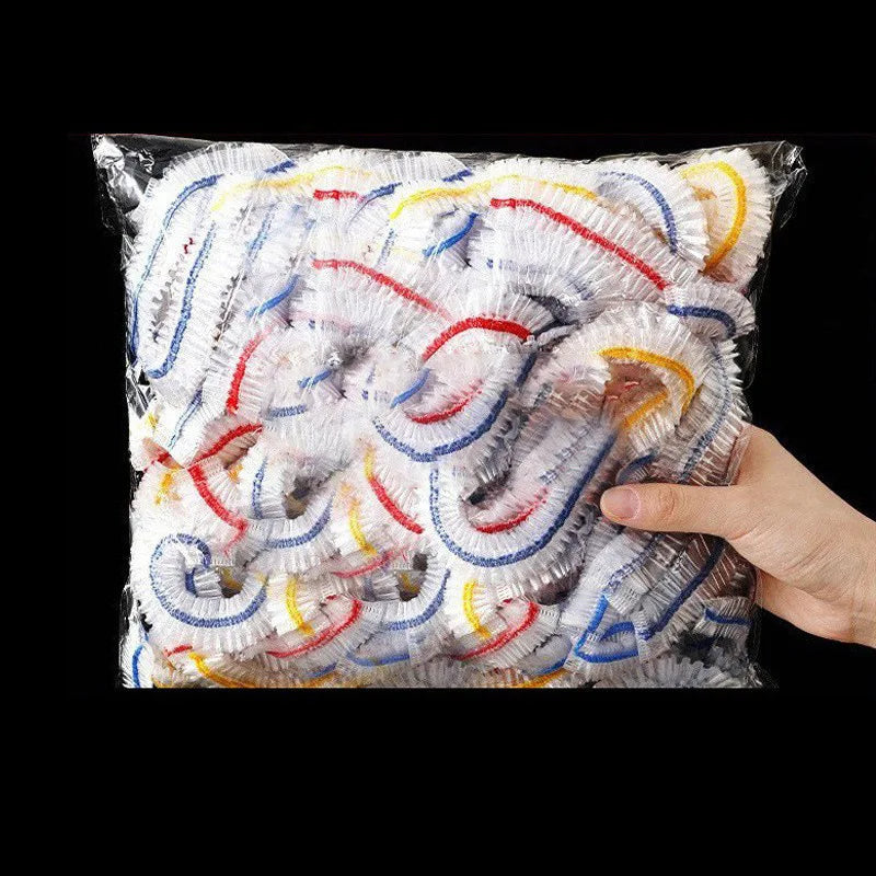 100Pcs Colorful Disposable Food Cover Hats Fruit Cover Elastic Plastic Shower Cap Storage Bag Kitchen Organizer Cling Film