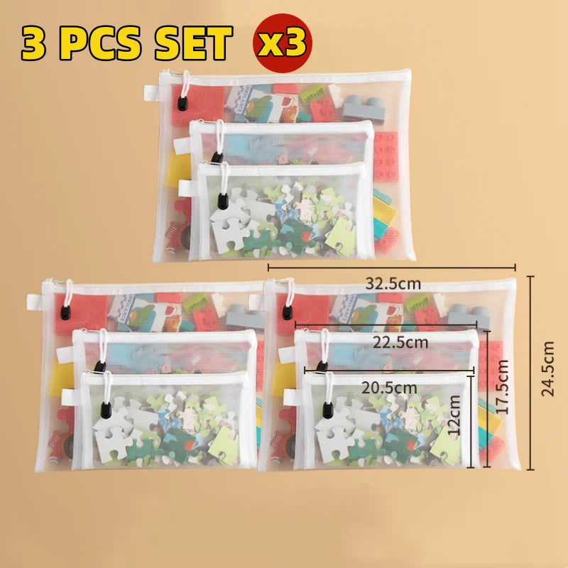 1-30 PCS Mesh Zipper File Bag Waterproof Moisture-proof Zipper Folder Toy Storage Bag Storage Tools Cosmetic Organization Bag