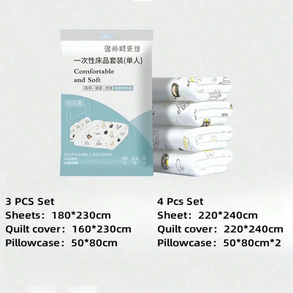 4 Pcs Disposable Bed Sheets King Size, Disposable Fitted Sheets Travel Bedding Cover for Hotel, Disposable Travel Sheet