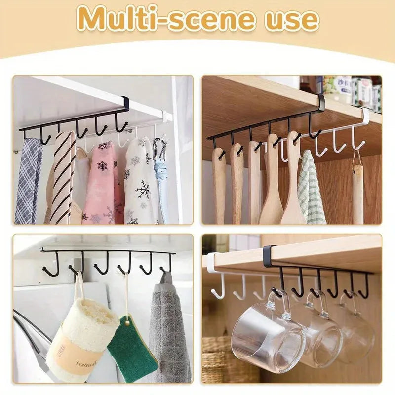 Kitchen Storage Rack 6 Hooks Wall Hanging Organizer Cup Mug Holder for Home Kitchen Bathroom