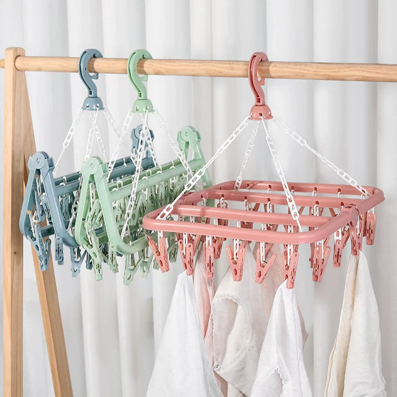 1/3PCS Foldable Drip Hanger with 32 Clips - Plastic Hanging Drying Rack for Clothes Underwear Socks Suitable for Bedroom Balcony
