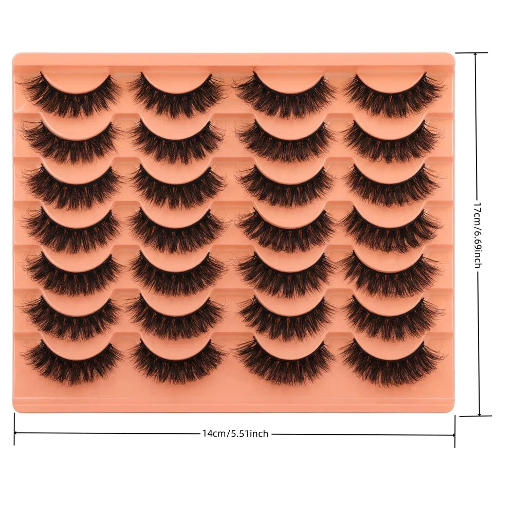 14 Pairs Natural Look False Eyelashes | Thick Fluffy Faux Mink Lashes Pack