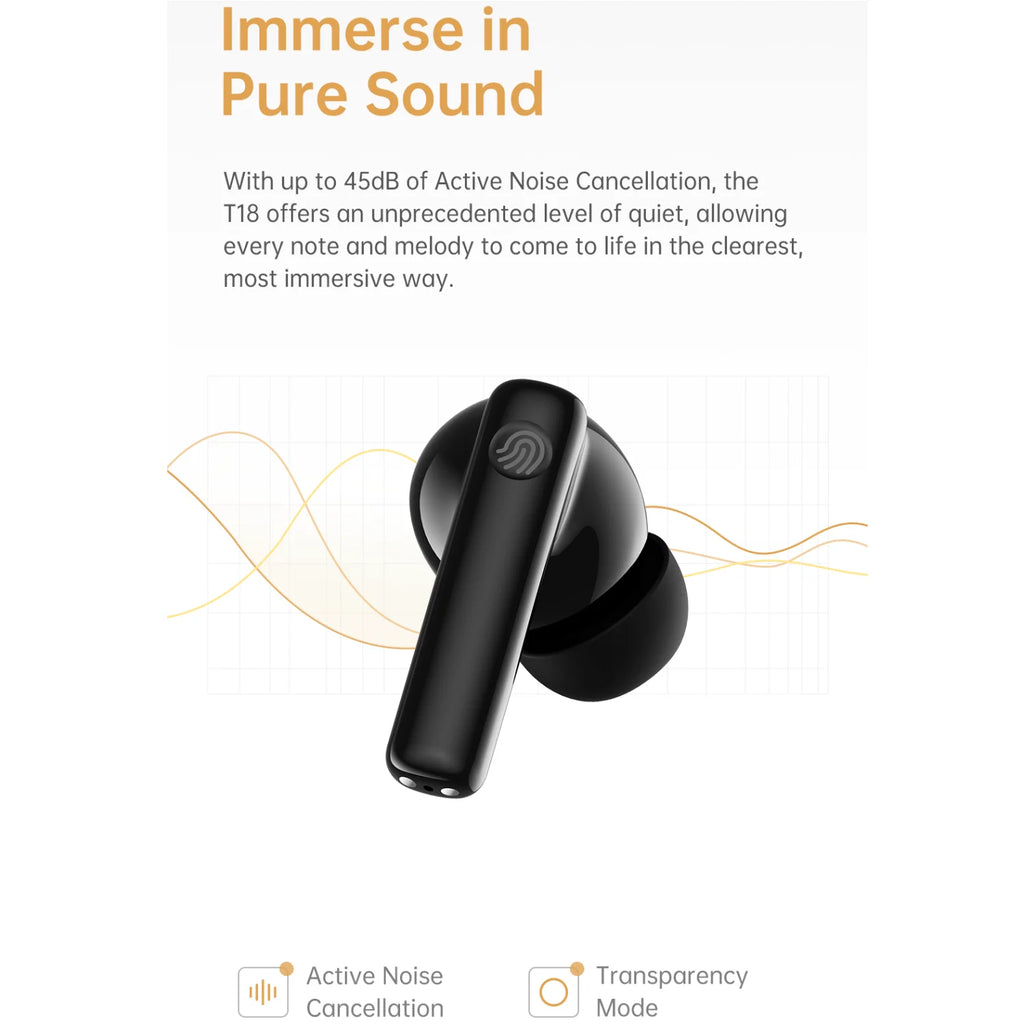 Black Shark T18 Wireless Earphones, Bluetooth 5.3 ANC TWS Earbuds, ENC Call 40h Playback Battery Level Display Hi-Fi Audio IP54
