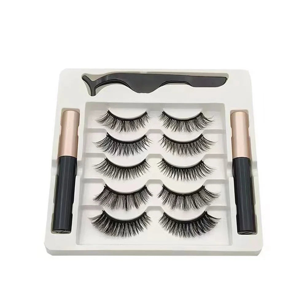 5 Pairs Magnetic Eyelashes Set with Eyeliner and Tweezers | 3D Natural False Lashes
