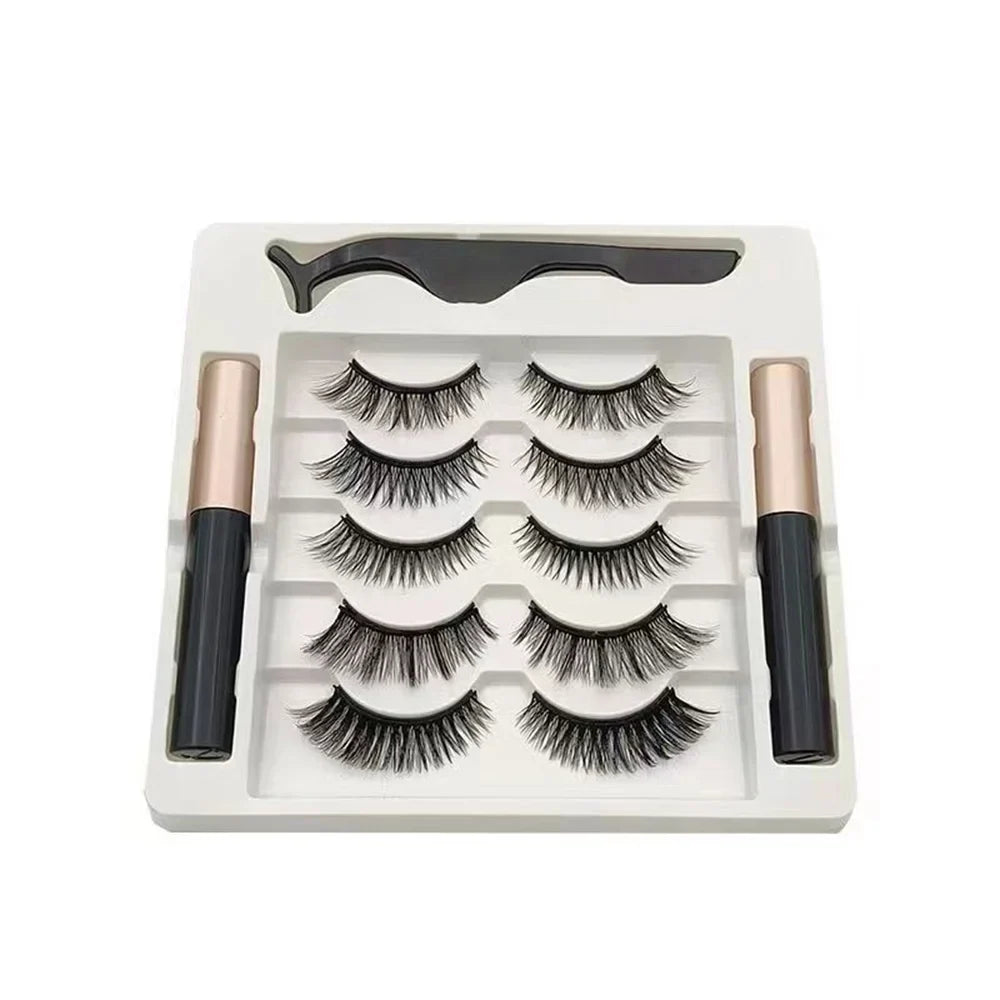 5 Pairs Magnetic Eyelashes Set with Eyeliner and Tweezers | 3D Natural False Lashes Kit