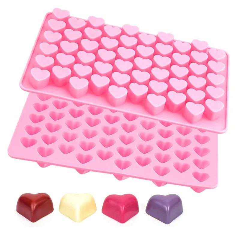 55 Piece Small Heart Shaped Silicone Cake Mold | Heart Chocolate Pastry Molds for DIY Baking