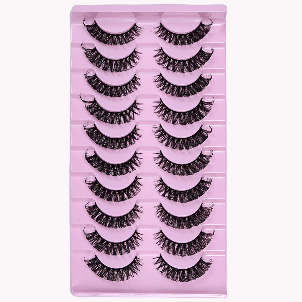 10 Pairs D Curl Russian Strip Lashes | Fluffy Volume False Eyelashes for a Dramatic Cat Eye Look