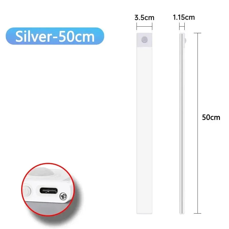 10/20/30/40/50CM Under Cabinet Led Light Sensor Movement Rechargeable Wireless Led Lamp Night Light Cupboard Bedroom Wardrobe