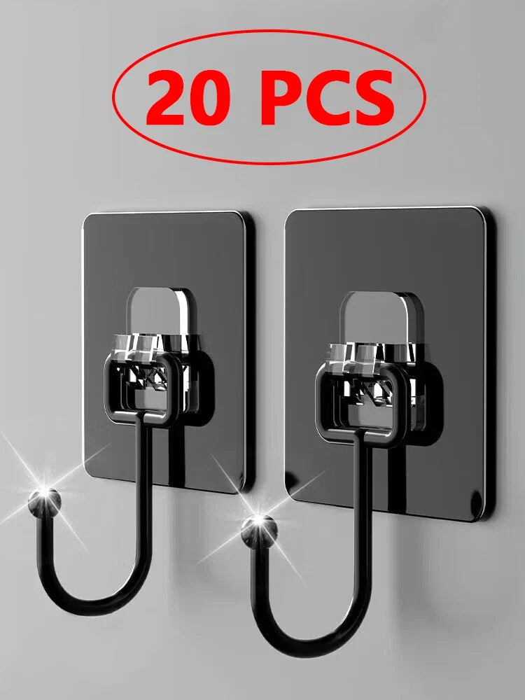 10/20 Pcs Self Adhesive Hooks Rotating Waterproof Strong Hook Holder Wall Door Storage Hanging Hooks Kitchen Bathroom Organizer