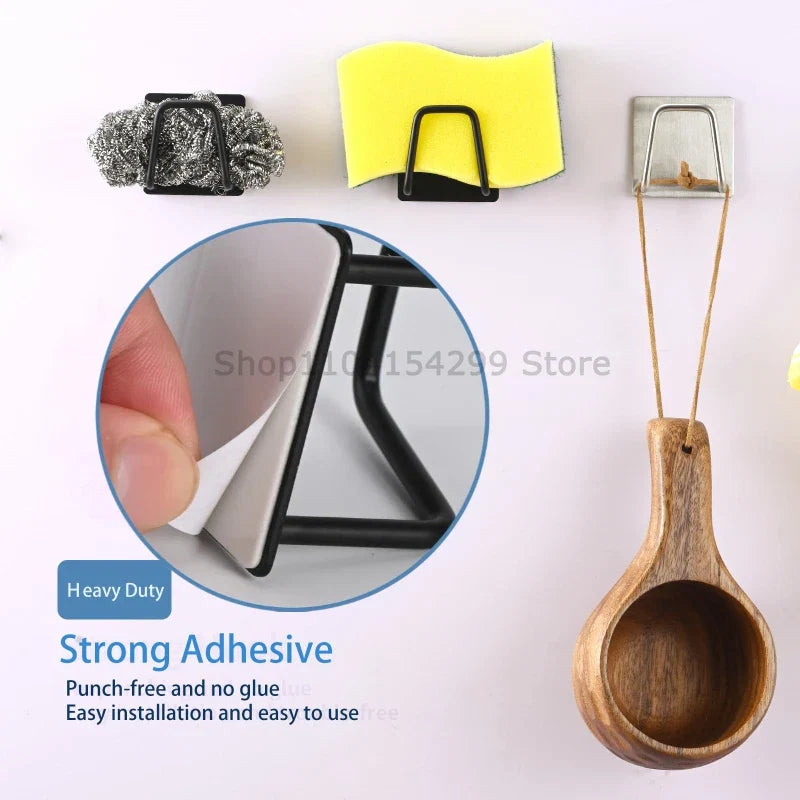 1-5Pcs Kitchen Sink Sponge Rack Drain Storage Holder Self Adhesive Stainless Steel Wire Ba Il Rag Brush Organizer Wall Hooks