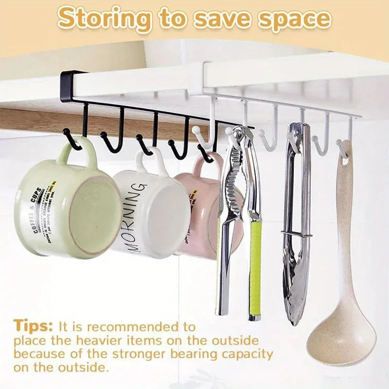 Kitchen Storage Rack 6 Hooks Wall Hanging Organizer Cup Mug Holder for Home Kitchen Bathroom