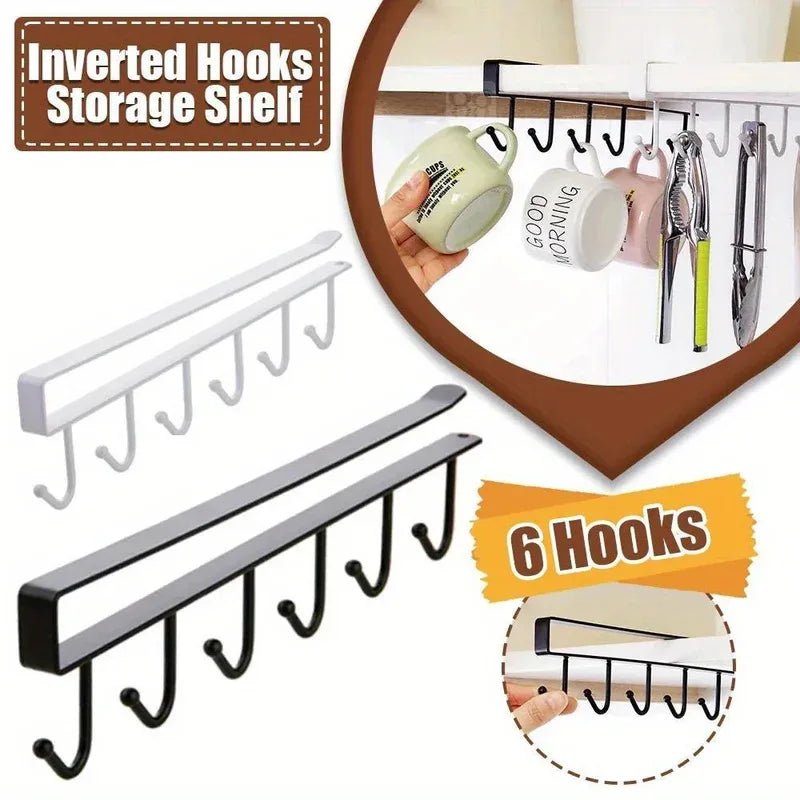 Kitchen Storage Rack 6 Hooks Wall Hanging Organizer Cup Mug Holder for Home Kitchen Bathroom