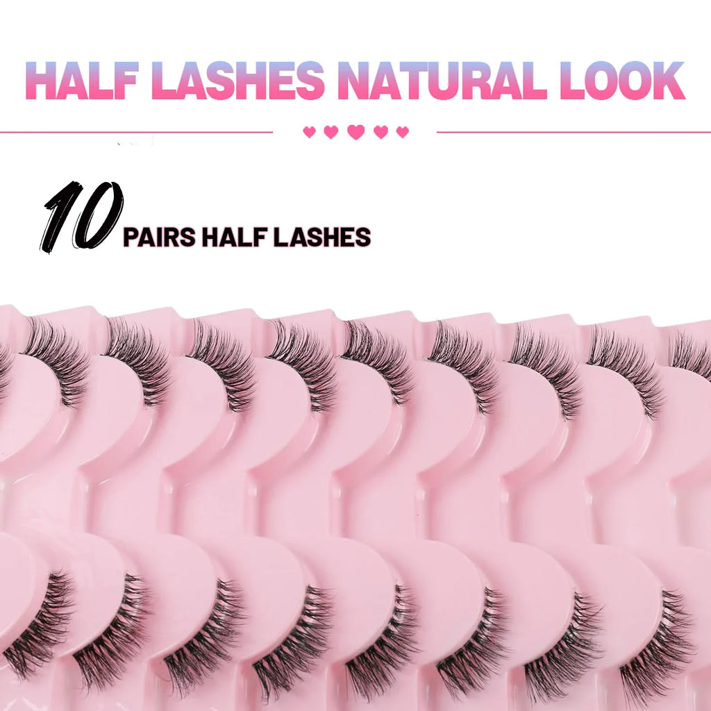 Wispy Half Eyelashes 10mm Natural Cat Eye Look | 20 Pairs DIY Strip Lashes