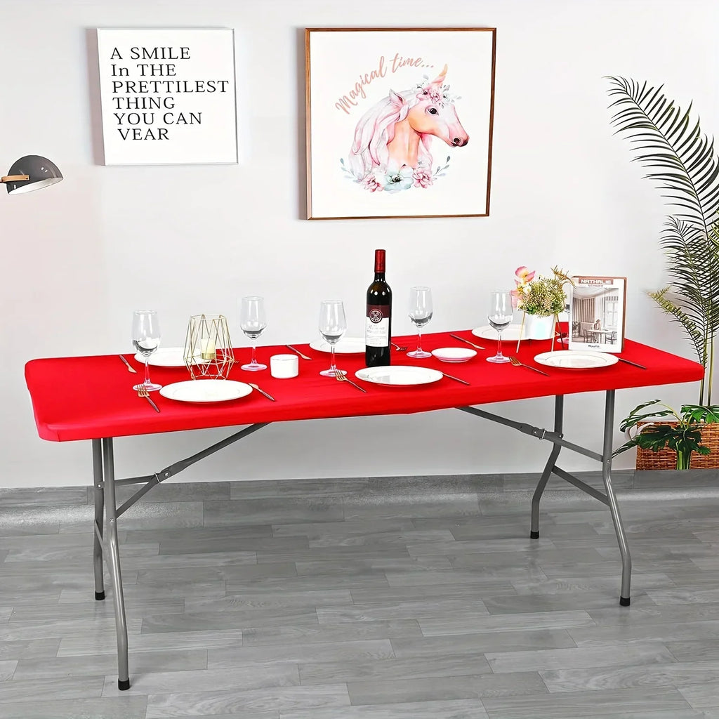 Polyester Rectangular Elastic Universal Tablecloth Protective Cover For Home Parties, Banquets, Picnics, Wedding Decorations