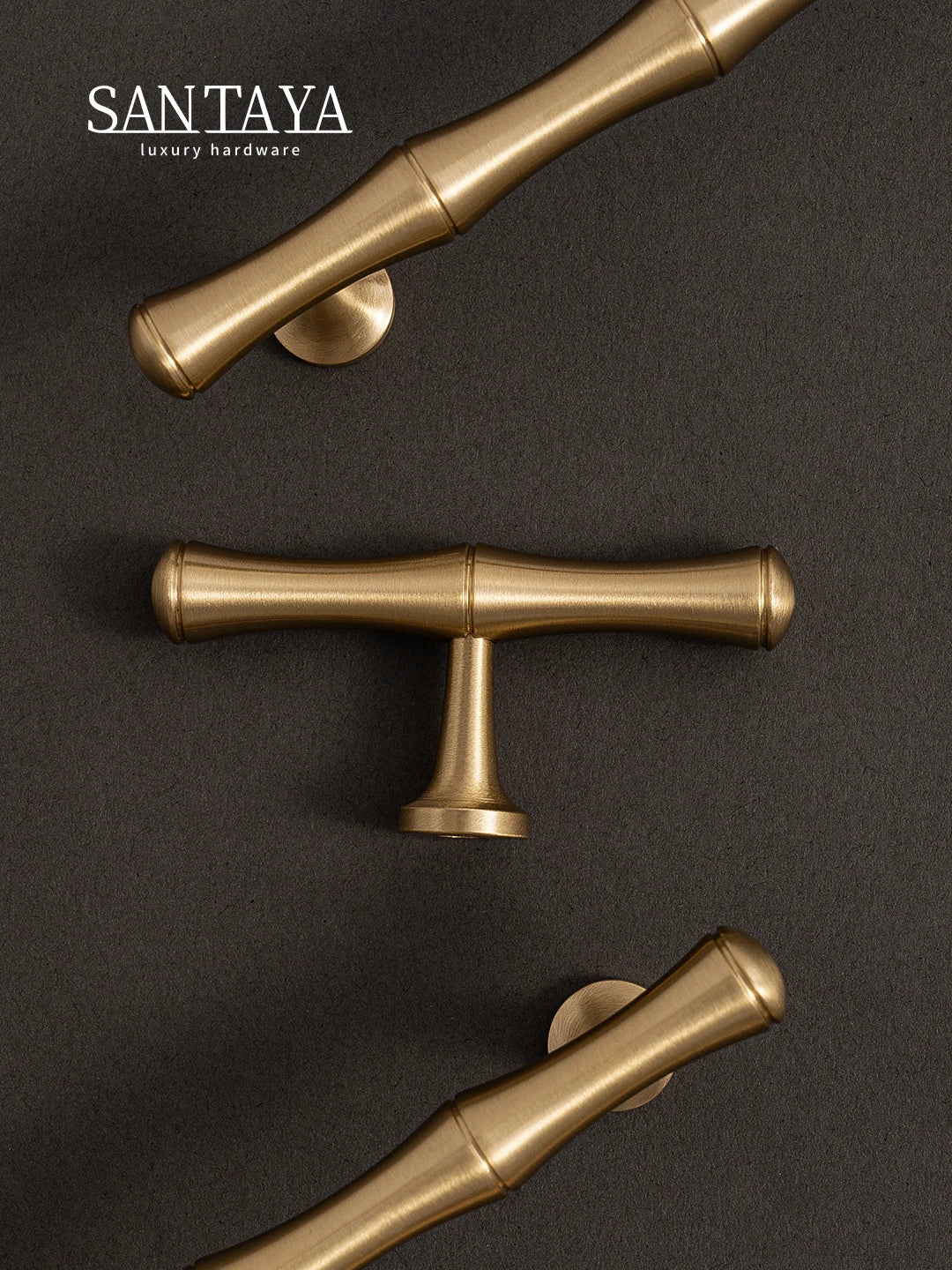 Santaya Solid Brushed Brass Handle Bamboo Kitchen Cabinet Pull Wardrobe Drawer Knob