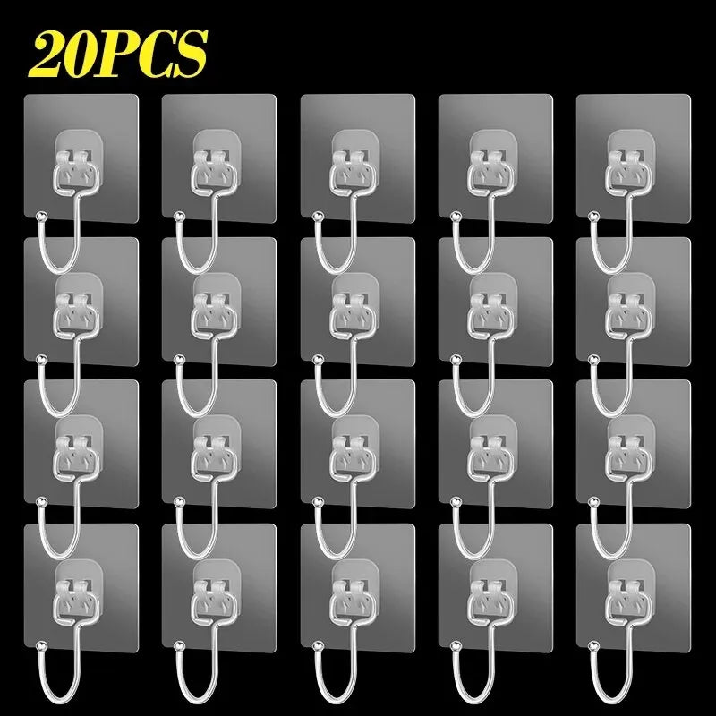 Big Size Hook Self-Adhesive PVC Stainless Steel Transparent Multi-Purpose Wall Holder Door Rack Kitchen Storage Organizer Home