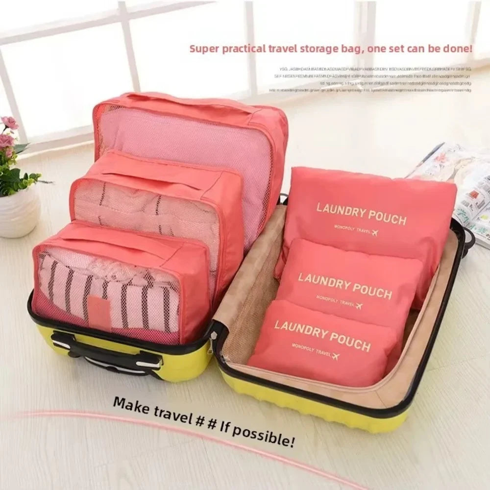 Protable Large Capacity Waterproof Luggage Clothing Underwear Storage Bag 6 Pcs/Set Travel Storage Bag Travel Bag With Zipper