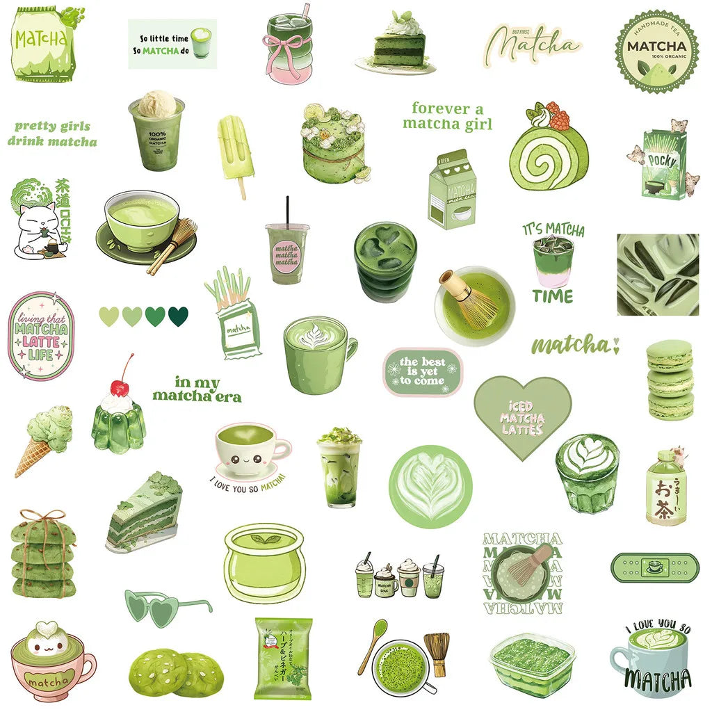 50Pcs Matcha Girl Stickers | Cute Cartoon Decals for Notebooks, Skateboards & Luggage