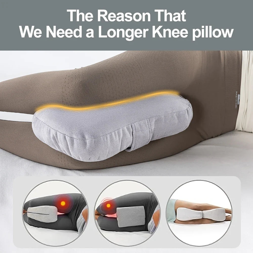 Knee Pillow for Side Sleepers，Support Leg Pillow for Hip & Back Pain, Plush，Bind Belt & Machine Washable